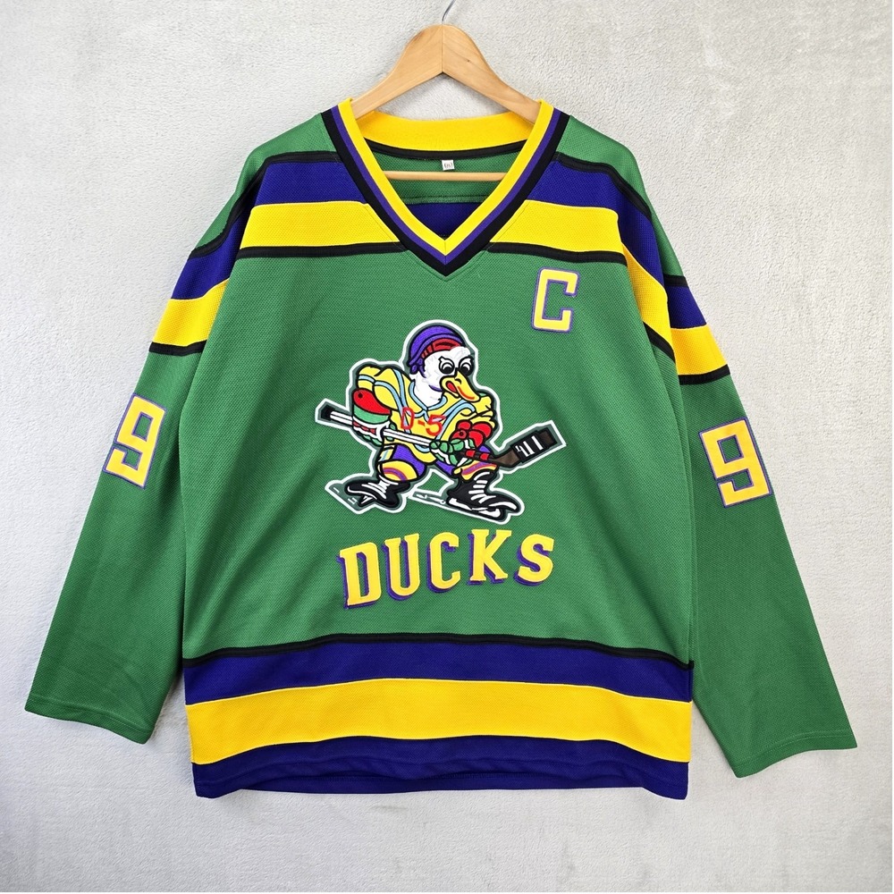 Mighty Ducks Adam Banks 99 Hockey Jersey Mens XL Green Purple Fight Strap Y2K